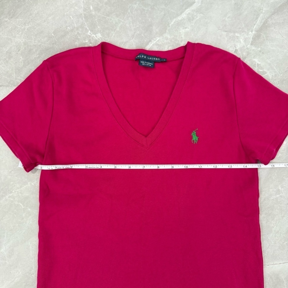 Women’s Ralph Lauren V-Neck Short Sleeve Shirt 100% Cotton Large - Picture 13 of 14